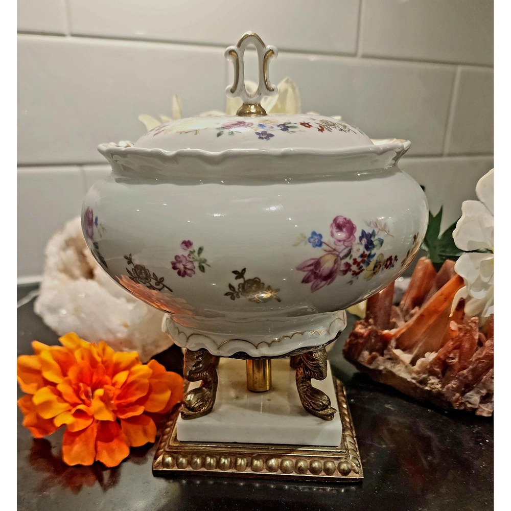 Vintage Reichenbach Porcelain Urn | Hand-Painted Floral, 24K Gold Trim